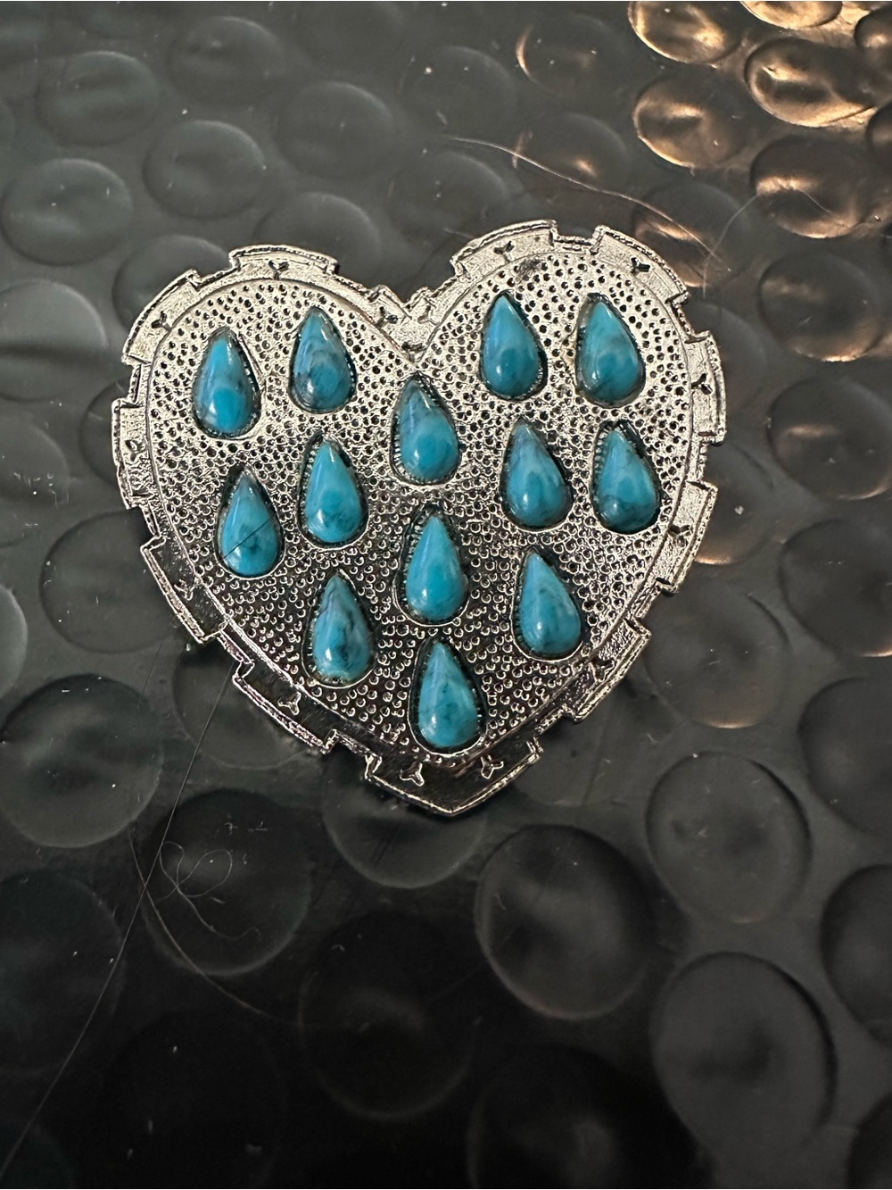 💙 Silver Tone Turquoise Heart Brooch Western Southwest Style Statement Pin
